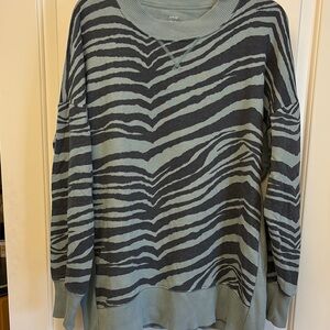 Aerie Gray and Black Crew Neck Sweater with Zebra Stripes